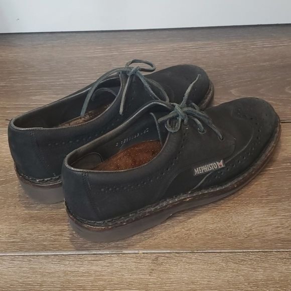 Mephisto Sherpas Mens 8.5 Black Nubuck Leather Wingtip Derby Shoe Made In France - Picture 4 of 8